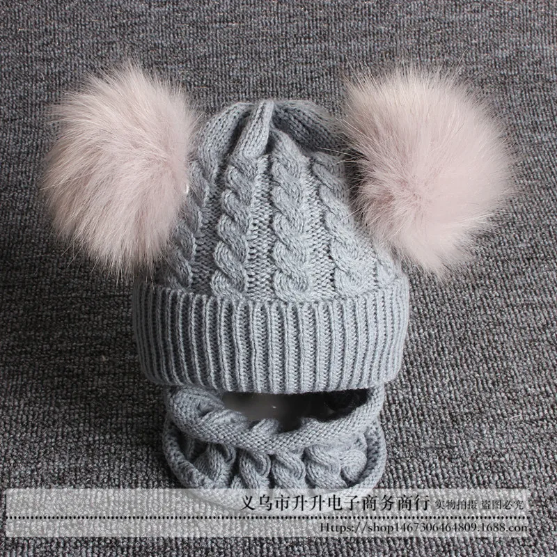2pcs/set Fashion Newborn Baby Hats Knitted Warm Pom Round Machine Cap Protects Ear Bonnet Winter Caps + Scarf Suits | Детская одежда и