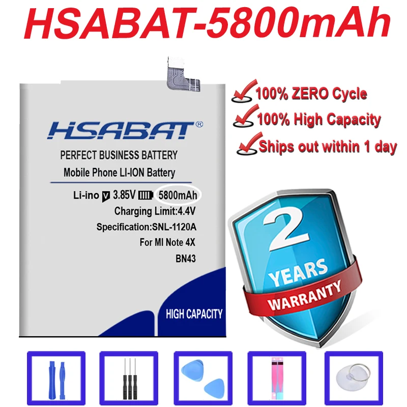 Аккумулятор HSABAT BN43 5800 мач для Xiaomi Redmi Note 4X 5 дюйма|battery for xiaomi|battery for4600mah battery |