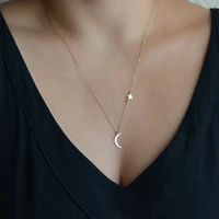 retro simple wild pendant necklace lady gold silver copper moon star pendant lady short clavicle chain jewelry new