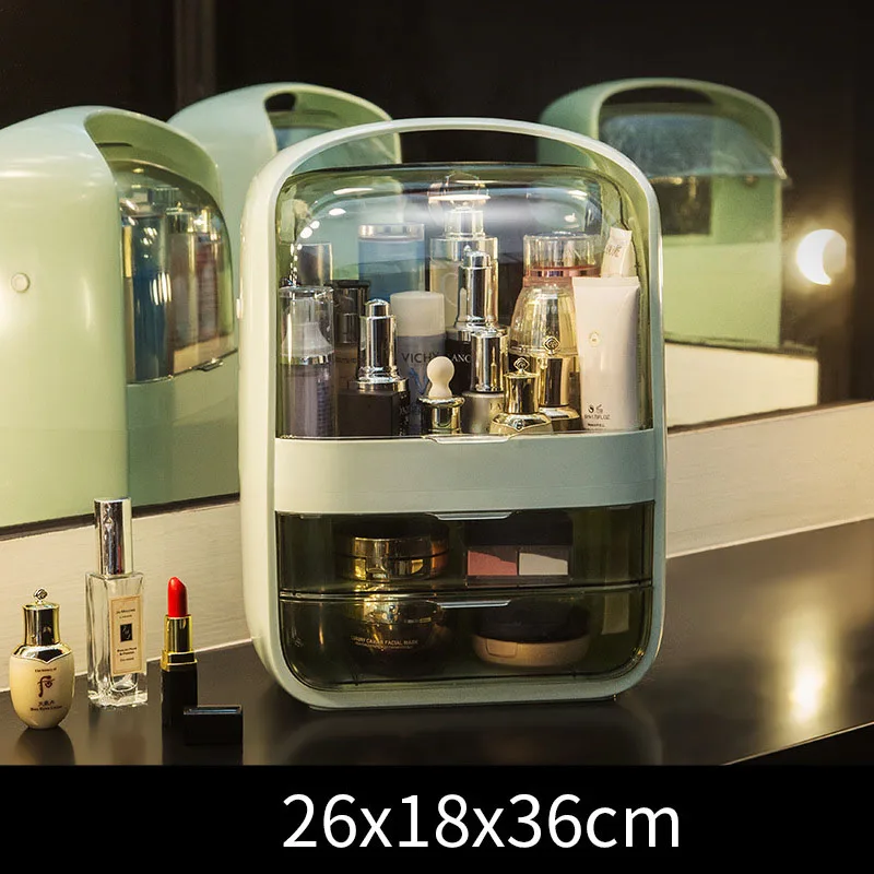 Green transparent Органайзер для макияжа прозрачный раскладной 2 ящика туалетный столик Настольный пластиковый косметический ящик контейнер для хранения ювелирных изделий держатель - Цвет: Green transparent