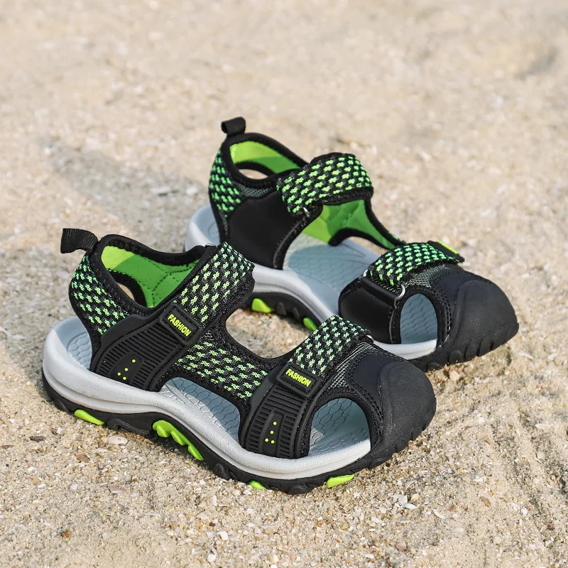 Сандалии детские кожаные с закрытым носком пляжные босоножки кроссовки кожаная