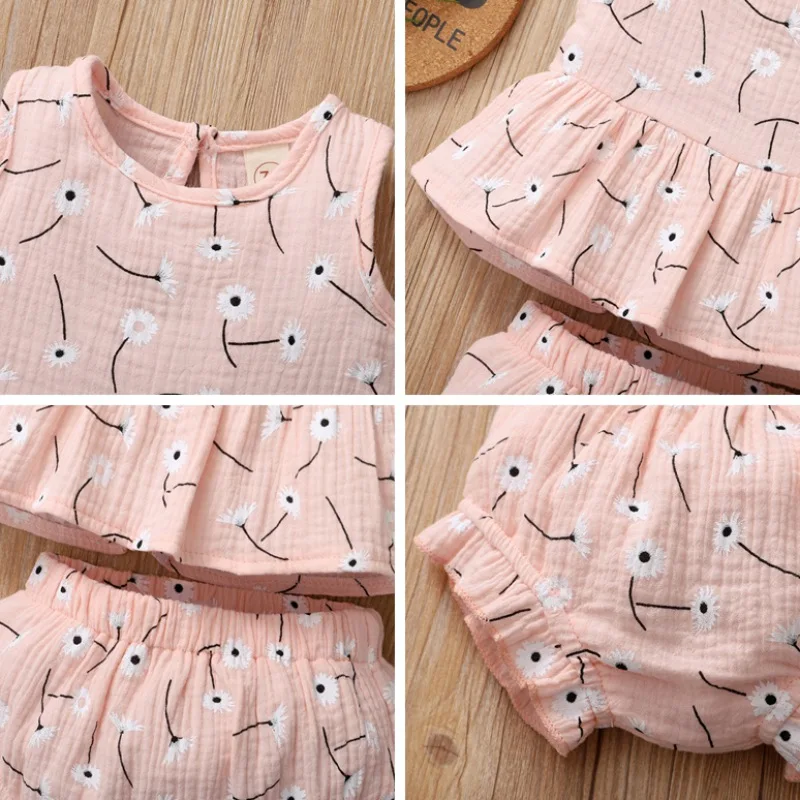 

Summer Newborn Baby Girl Clothes Set Toddler Casual Sleeveless Clothing Flower Print Tops Vest With Shorts Outfits Set