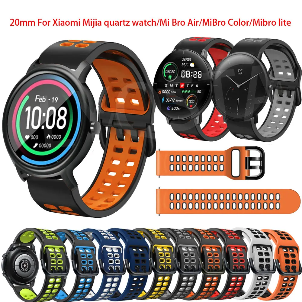 

Ремешок силиконовый 20 мм для Xiaomi MiBro Color/Lite, браслет для кварцевых часов Mijia/Mi Bro Air, Аксессуары для браслета, легкая установка