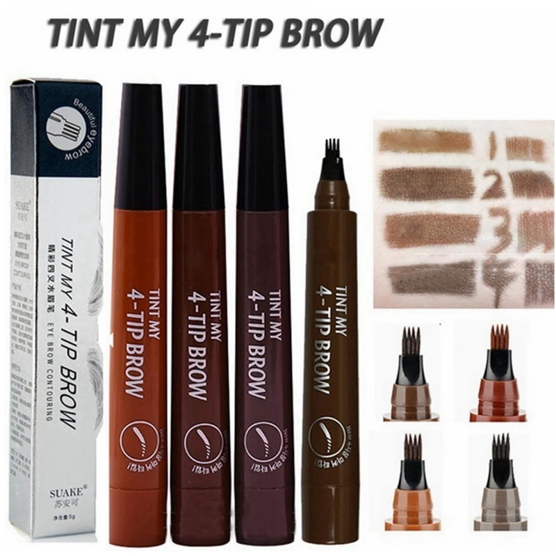 

1pc 4-tip Liquid Eyebrow Pencil Waterproof Apply Well Tattoo Makeup for Women Eyes Cosmetics Natural Wild Brown Eyebrow Gel