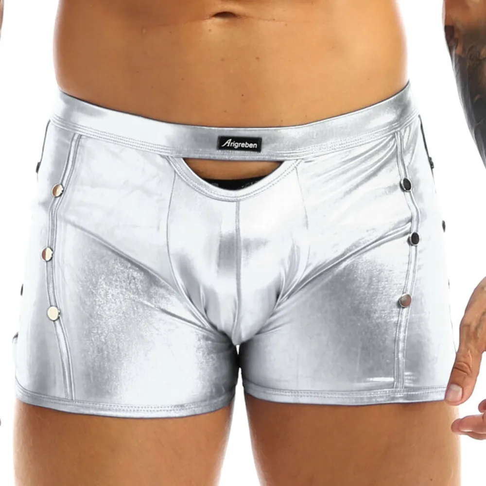

Latex Mens Patent Boxer Briefs Short Thongs Bikini Faux Leather Underwear