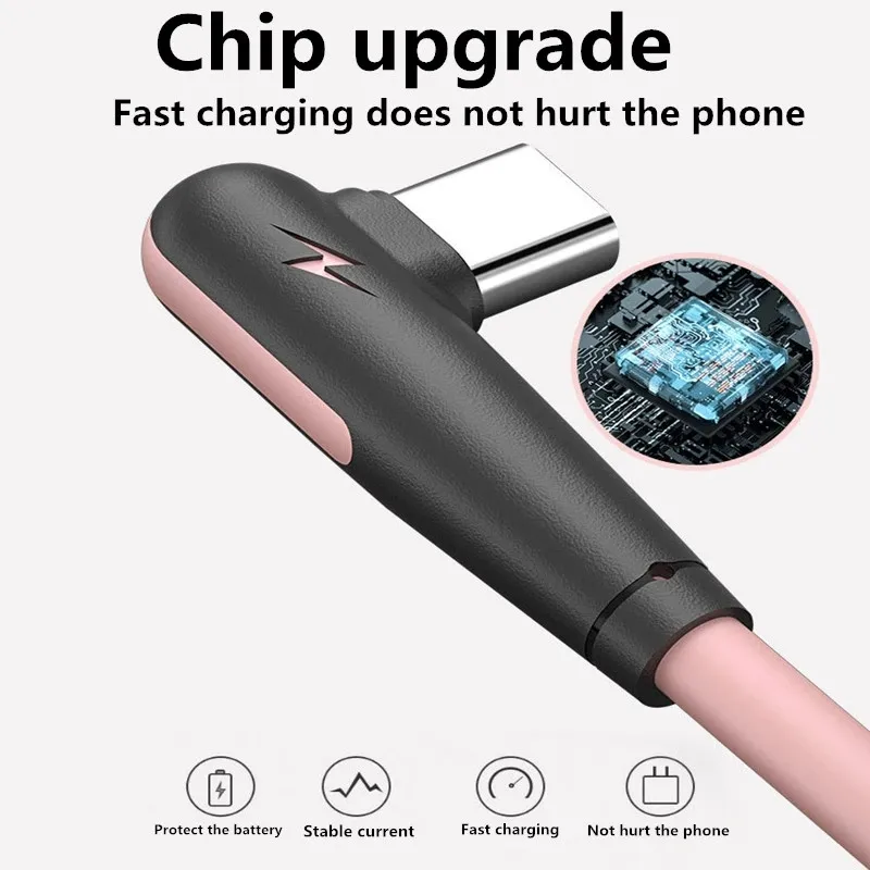 Кабель Usb C жидкий силикон быстрая зарядка кабель типа 90 градусов телефонный