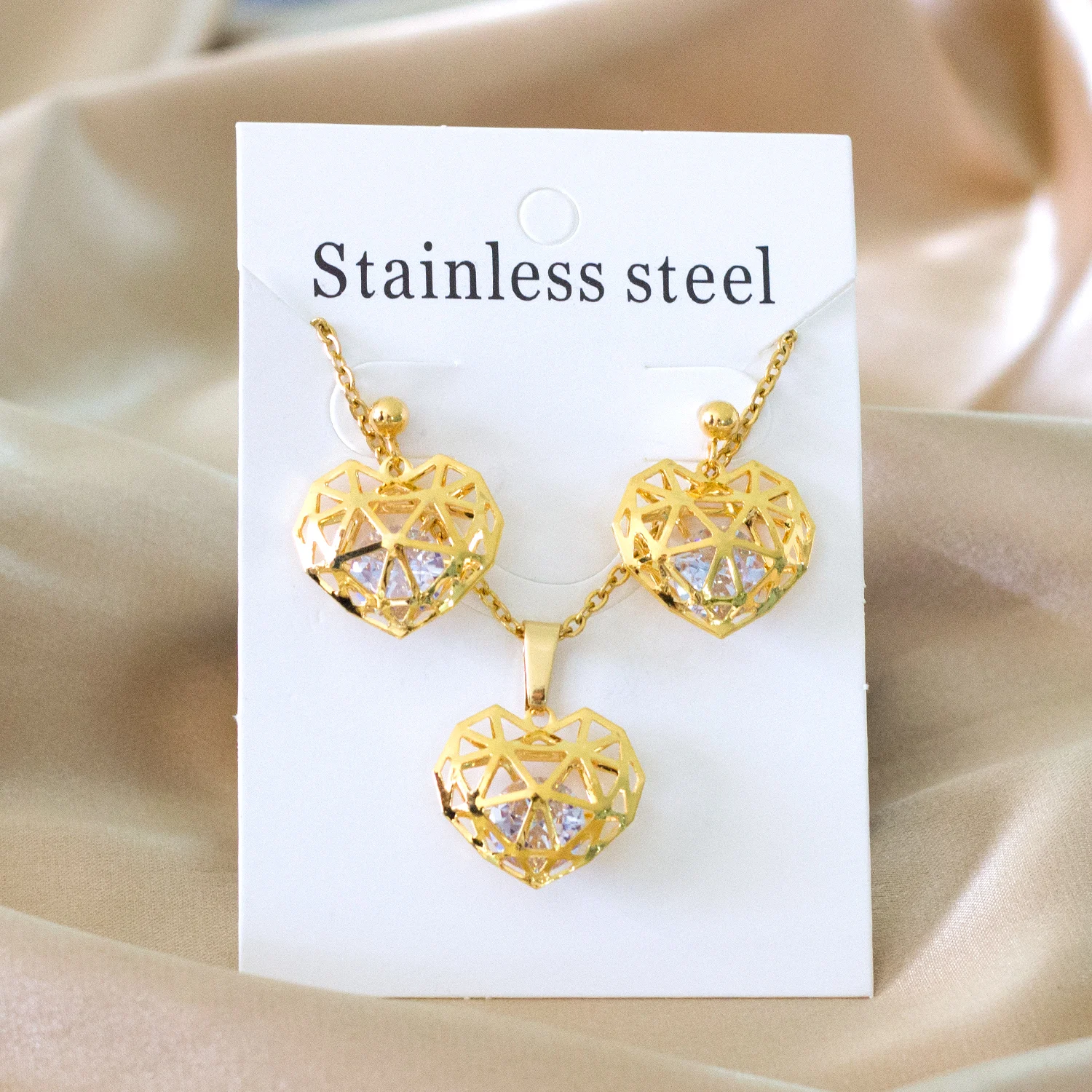 Золото/сердечко серебряного цвета Форма ожерелье и серьги гвоздики с камнями