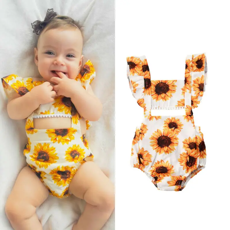

0-24M Newborn Toddler Sunflower Bodysuits Kids Baby Girl Summer Cotton Fly Sleeve Floral Romper Clothes Jumpsuit Sunsuit Outfit