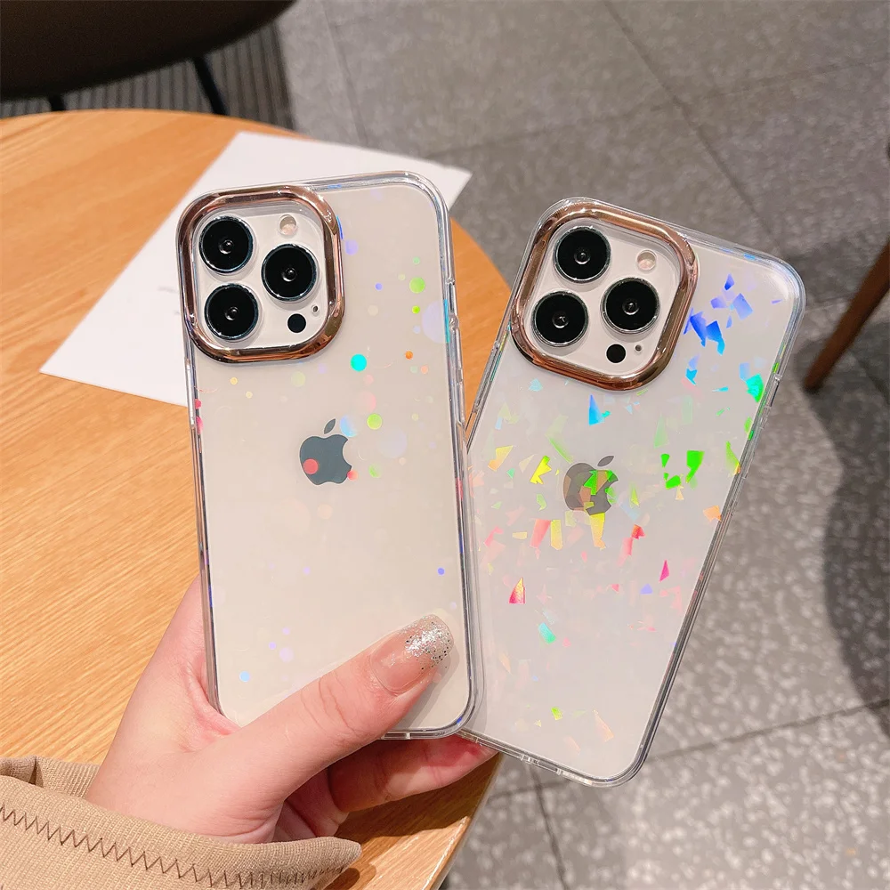 

Luxury Aurora Transparent Phone Case For iphone 13 12 11 Pro XS Max 7 8 plus X XR SE 2020 Fashion Laser Rainbow TPU Cover