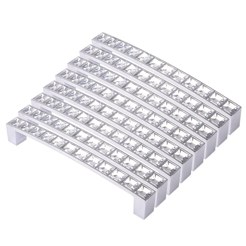 Pack Of 8 Europe Style Square Clear Crystal Rhinestone Furniture Door Wardrobe Cupboard Cabinet Drawer Pull Handle Knobs 128Mm |