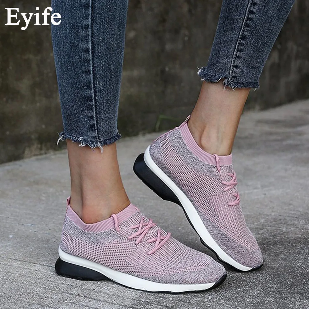 

Women's Breathable Sneakers 2021 Summer Stretch Fabric Ladies Lace Up Casual Shoes Home Outdoor Running Walking Sport Flats