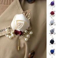 1pc rose ceremony flower boutonniere pearl beaded corsage artificial flower brooch groom wedding accessories