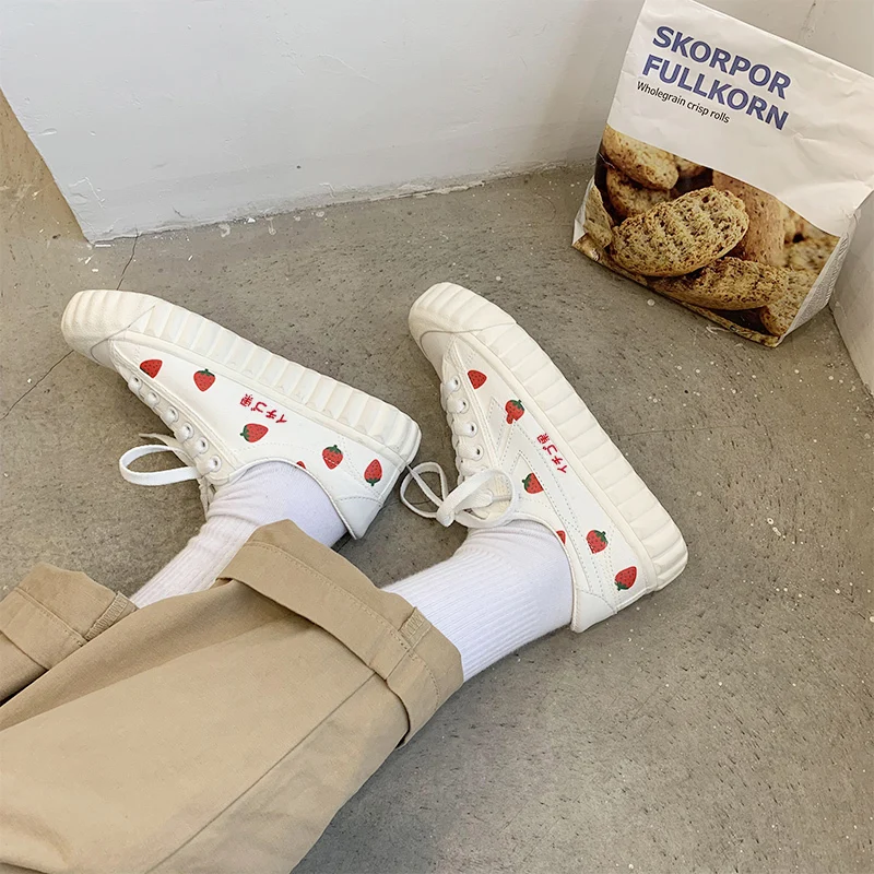Клубничная холщовая обувь для учеников в Корейском стиле трендовая повседневная