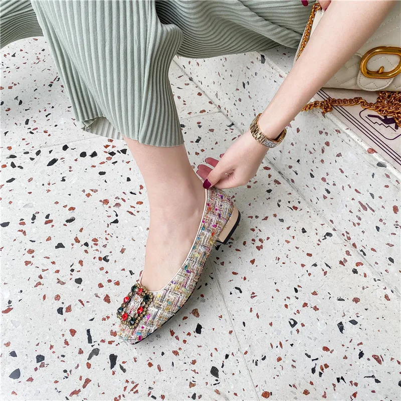 Женские лоферы со стразами FEDONAS элегантные туфли-лодочки на квадратном каблуке с