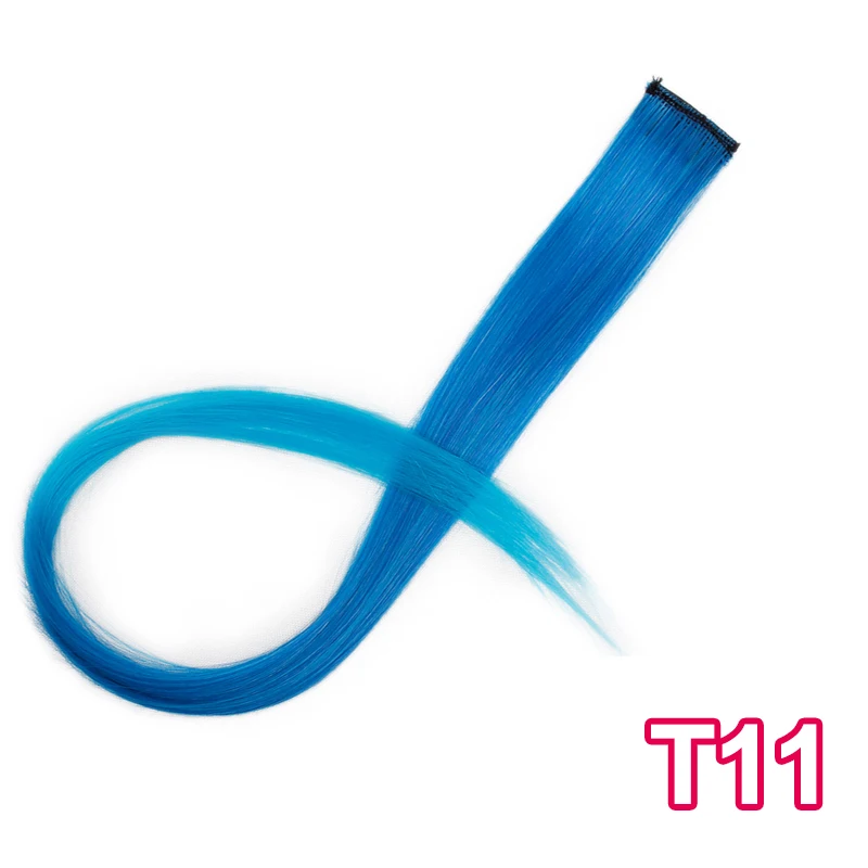 T11 AISI BEAUTY, длинные прямые радужные волосы для наращивания, на заколках, одна штука, ярко-розовые, серые синтетические волосы, пряди на заколках - Цвет: T11