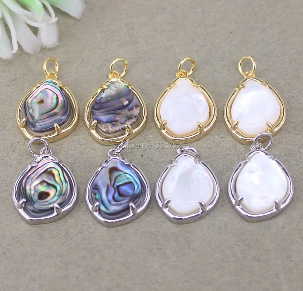 5pcs Dark Silver Gold Metal Natural Abalone Shell / Pearl Pendant For DIY Making Jewelry | Украшения и аксессуары