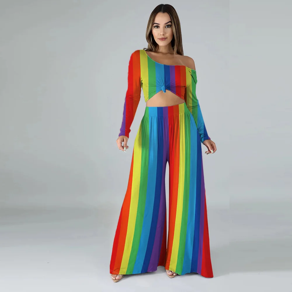 Комплект одежды HAOOHU женский в радужную полоску праздничная одежда укороченный