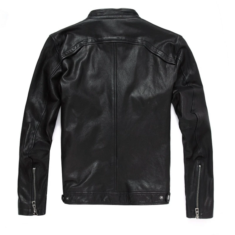 

2020 New Men Leather Jacket Genuine Real Sheep Goat Skin Brand Black Male Bomber Motorcycle Biker Mans Coat Male Stand Collar