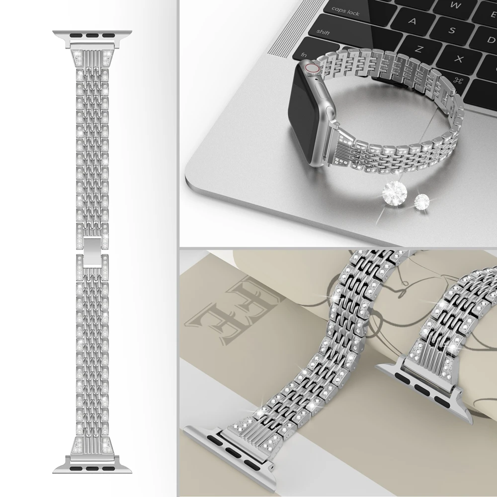 Металлический Блестящий ювелирный ремень для Apple Watch ремешок 5 38 мм 42 женский