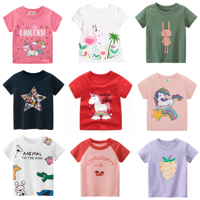 

Детская короткая футболка с мультяшным принтом для девочек, милый летний топ, одежда для маленьких девочек