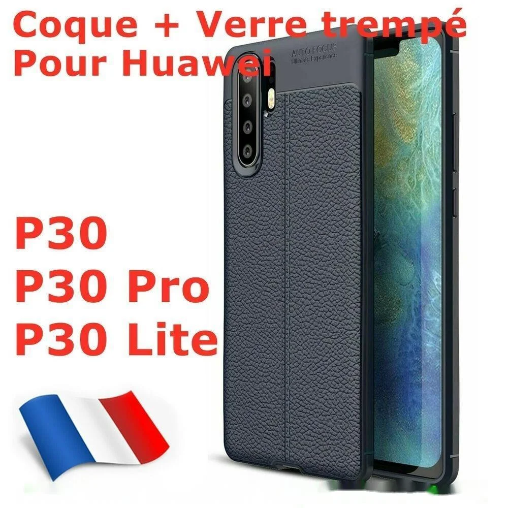 

For Huawei P30 Lite P30 Pro Coque Renforcé Ultra Mince Silicone + Verre trempé