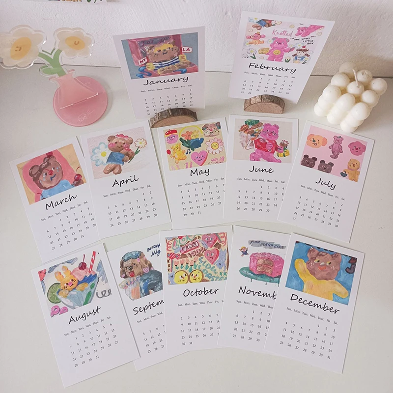 2022 милый мультяшный медведь Календарь декоративная открытка сделай сам