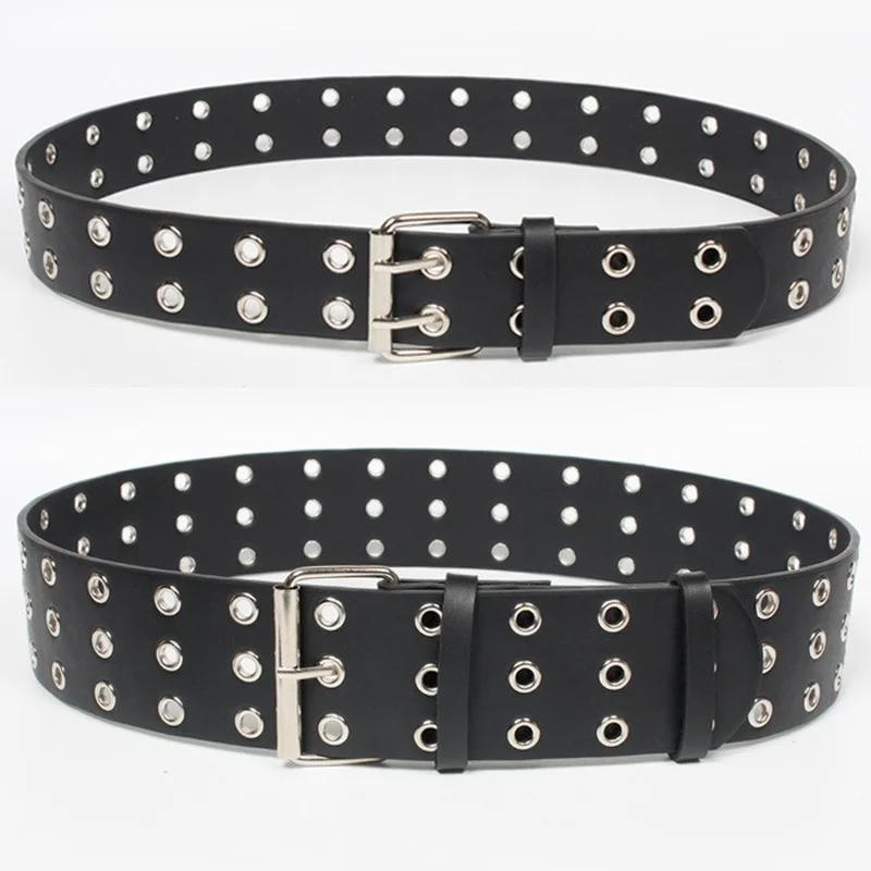 

Europe and America Ultra-wide waist double-breasted double-breasted eyelet women's belt black decorative rivet trousers belt