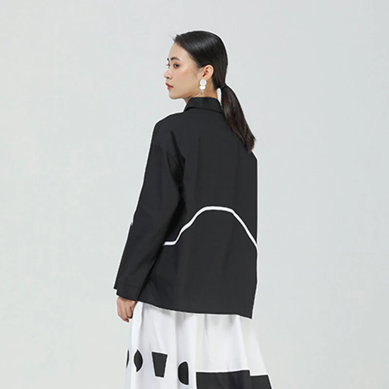 

CHICEVER Casual Woven Shirts For Women Lapel Long Sleeve Polka Dot Hit Color Oversized Loose Blouse Female 2021 Autumn Clothing