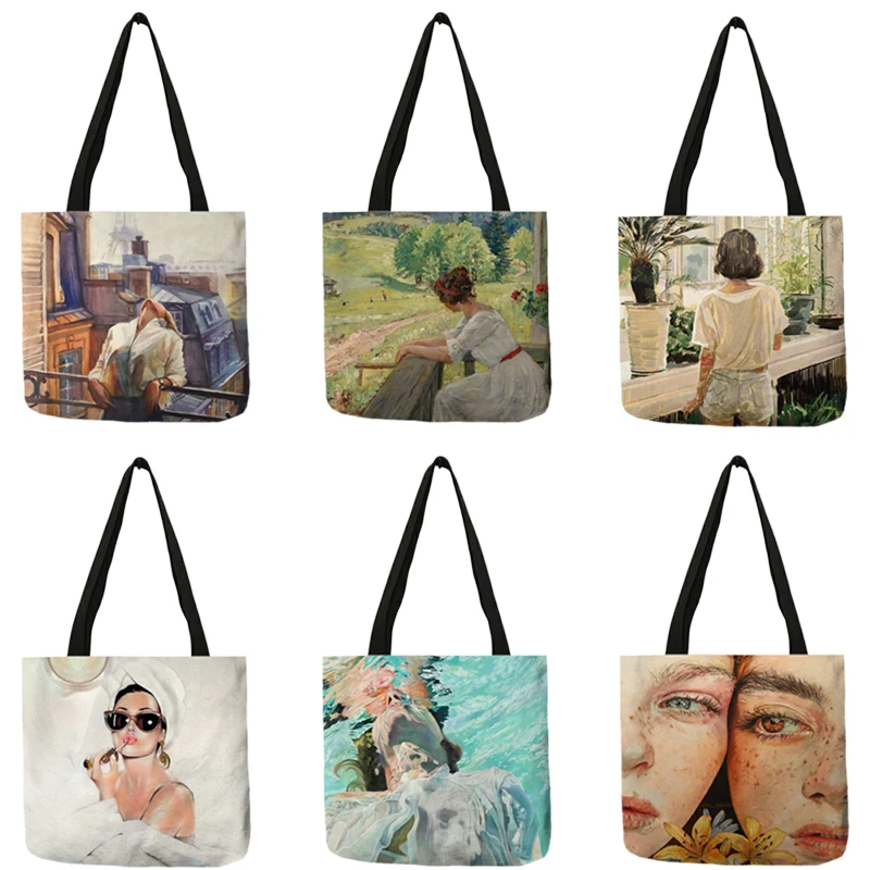 

Pop Art Women's Bags Modern Lady Oil Painting Printed Women's Shoulder Bag Shopper Shopping Totes B13076