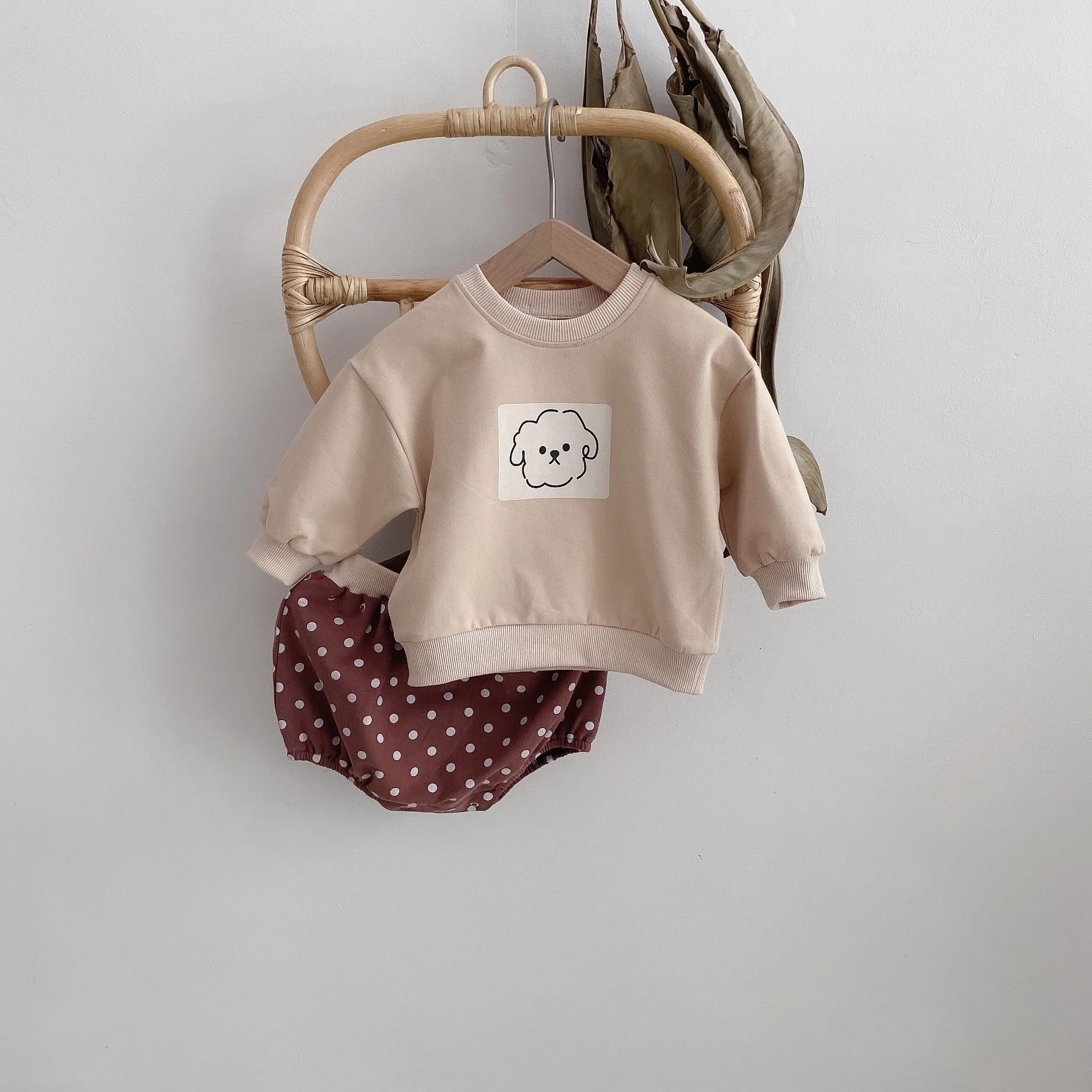 Autumn cute dog long sleeve sweatshirts and dot shorts 2 pcs sets Baby boys girls cotton outfits | Детская одежда и обувь