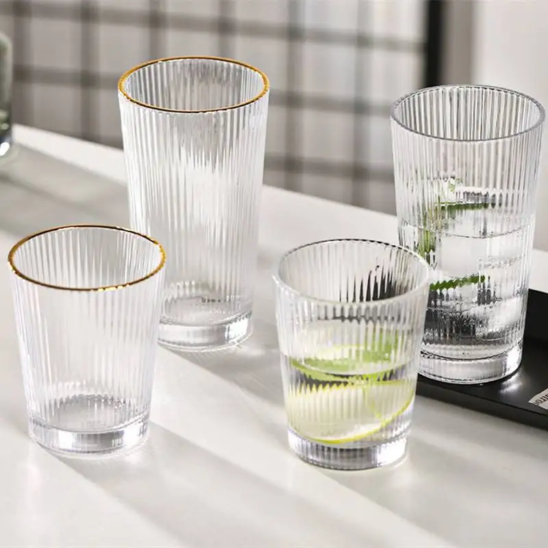 

Brief Pinstripe Transparent Glass Mugs Coffee mug Milk Tea office Cups Drinkware the Best birthday Gift for Friends