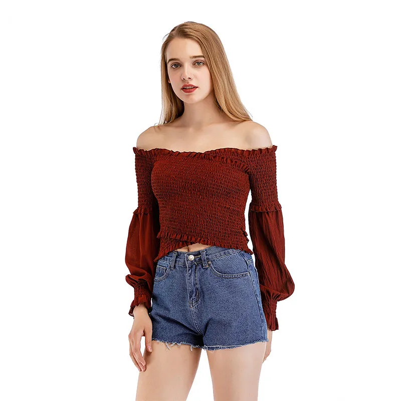 Женская рубашка с открытыми плечами ITOOLIN пляжный укороченный топ длинными