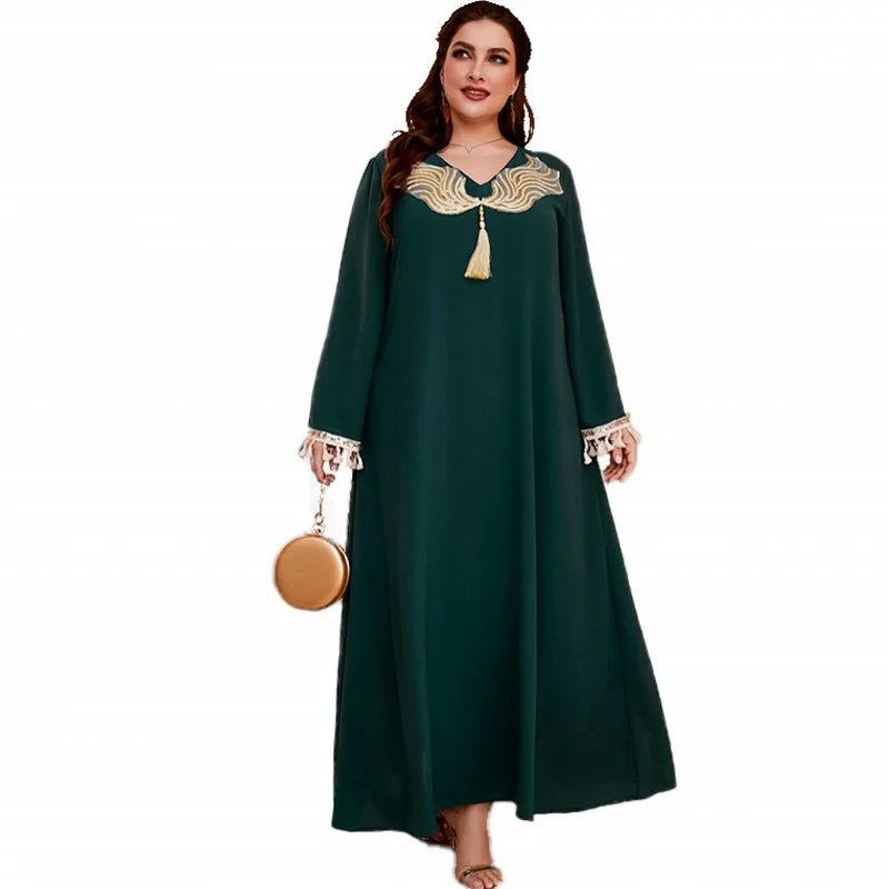 

Abayas Muslim Maxi Dress Women Full Sleeve With Tassel Loose Robes Fashion Vintage Elegant Casual Streetwear Turkey Muslim Dress