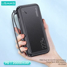 USAMS 20000mAh 22.5W PD3.0 QC3.0 Fast Charging Power Bank For iPhone Huawei Xiaomi Samsung Tablet Type C Port External Battery