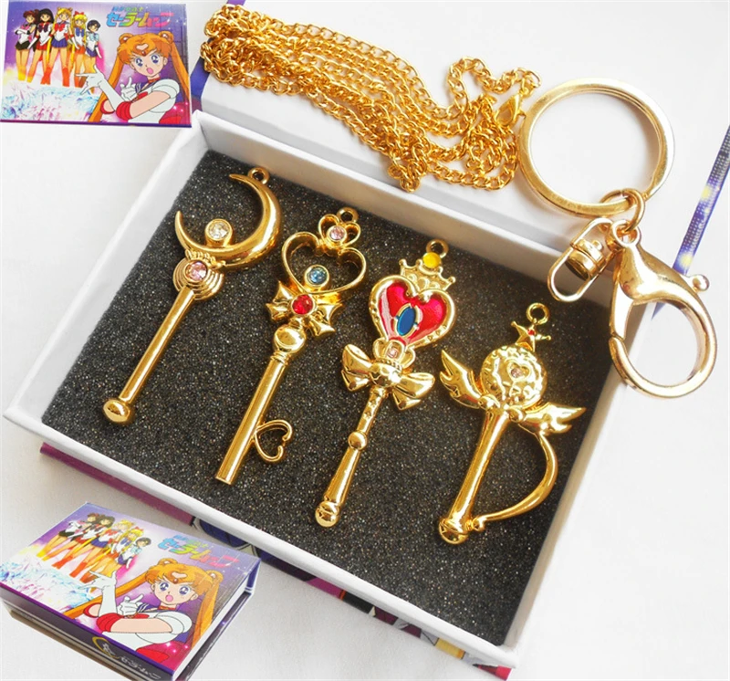 

Sailor Moon Necklace Four Pendant Keychain Pendant Accessories Set Cosplay COS Props Anime Adult Ms Accessories Christmas Gift