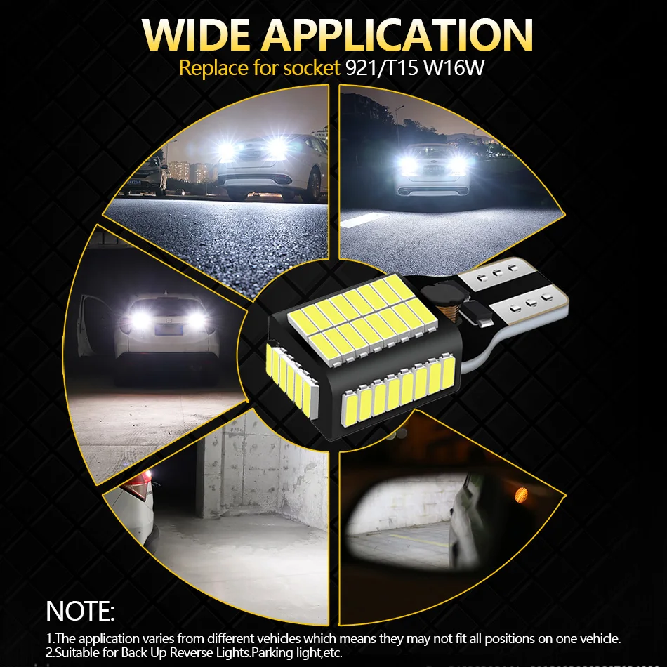 AILEO New T15 906 W16W LED Backup Light Bulbs High Power 4014 54-SMD Chipsets 7W 1800LM Error Free 912 921 Reverse Lights 6000K images - 6