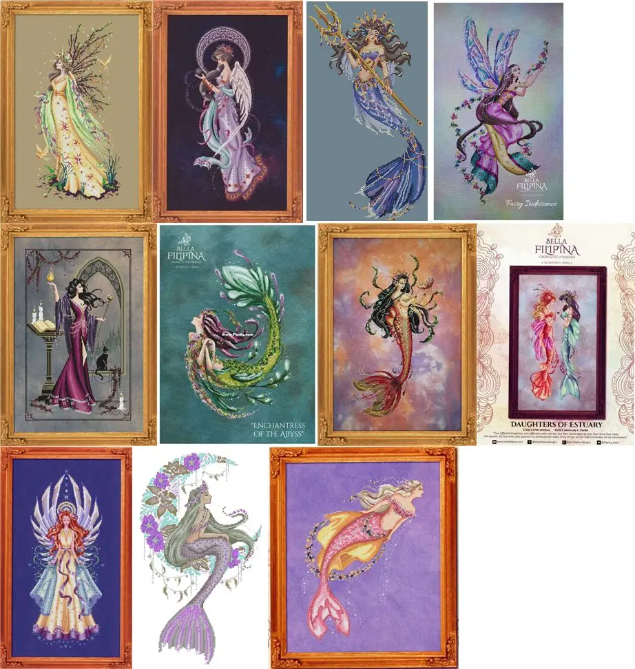 

Artistic hand-dyed hand-painted cross-stitch cloth with beaded metal thread dark blue kit MD angel styles cross stitch