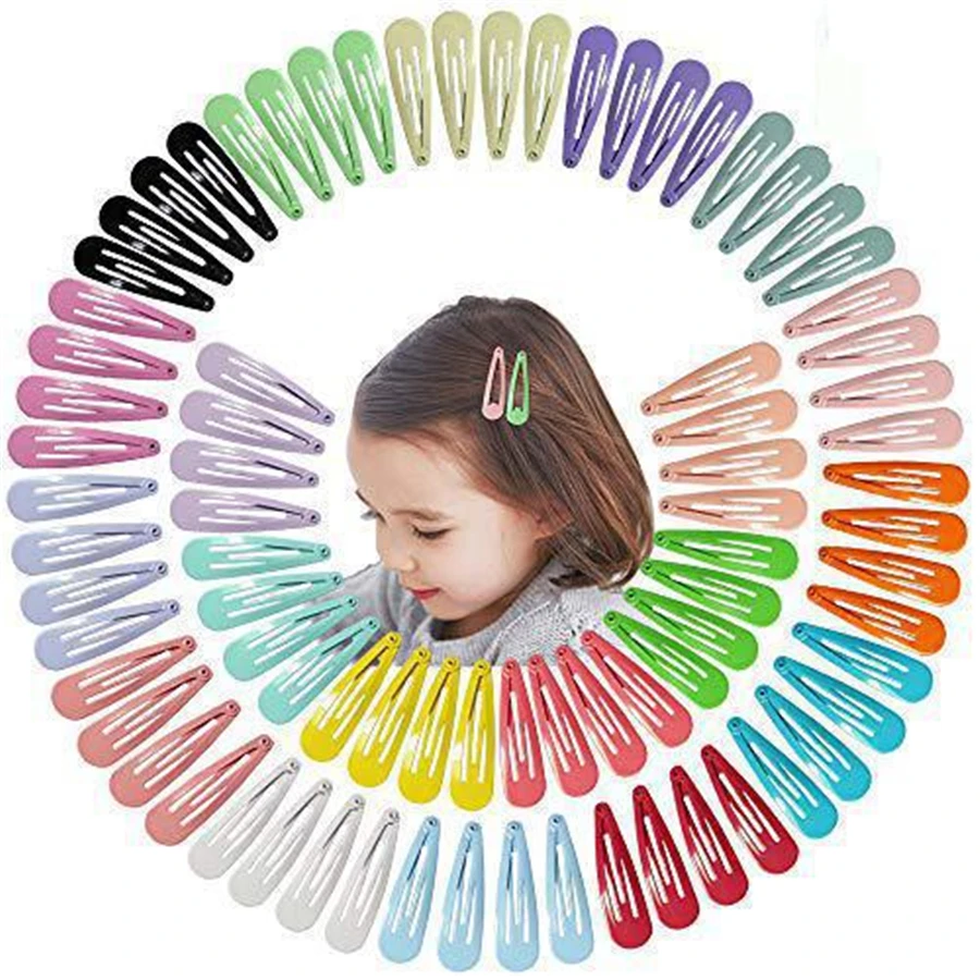 25/50/100pcs/lot Hairpins Hair Clips Pins Hairgrip Candy Colorful Snap Waterdrop Kids Hair Accessories For Women Random BCC05