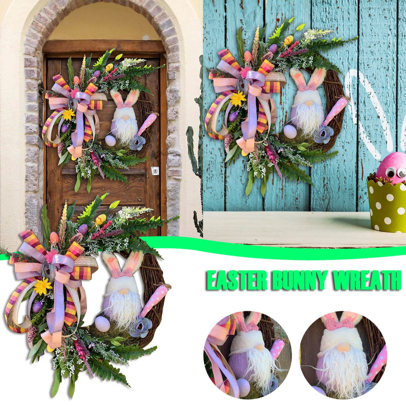 Easter Decoration Artificial Rattan Bunny Wreat Outdoor Indoor Hanging Wreath Home Ornament Diy Craft Wedding |