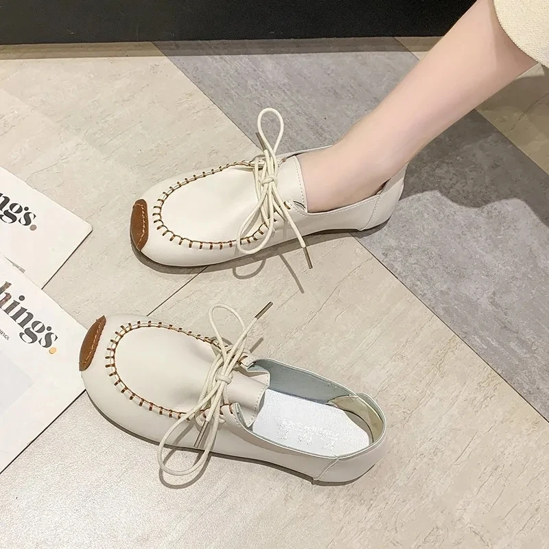 

Ronud toe women's lazy shoes Precision stitching soft summer walking shoes women leather flats