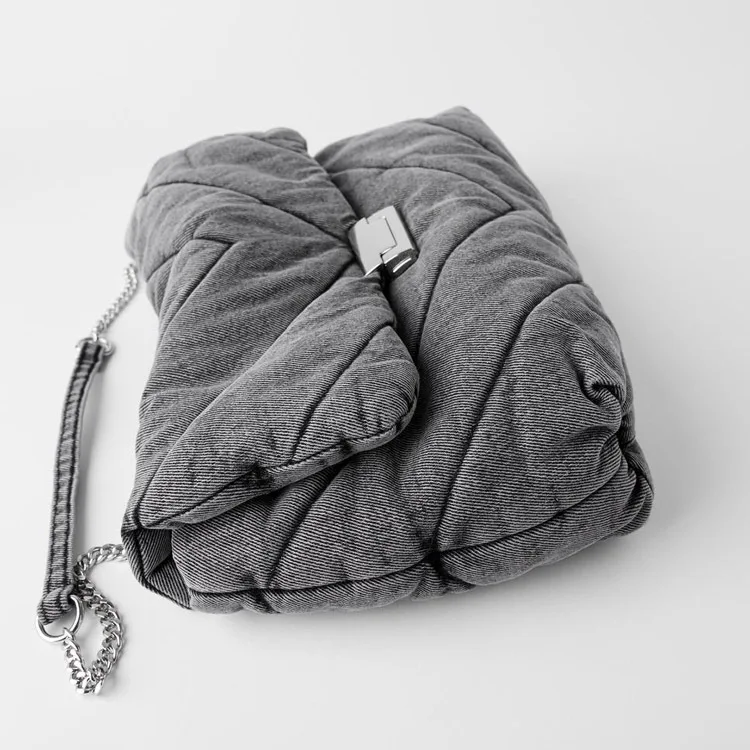 

Fashion Denim Stitching Solid Color Women's Handbag 2021 Blue Oversized Quilted Shoulder Bag Washed Denim Crossbody Trendy Bag