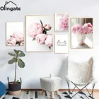 Модульные картины, настенное искусство, цветочные картины в скандинавском стиле, настенная ваза, Настенная картина на розовом холсте для гостиной