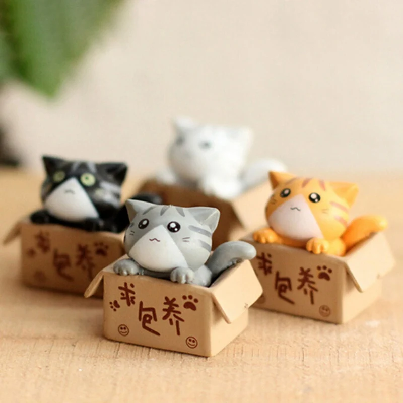 

1pc Cartoon Poor Box Pet Cat Small Statue Figurine Crafts Children Figure Ornament Home Decoration DIY Miniatures Gifts