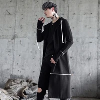 mens coat spring and autumn long hooded cape mens leisure long windbreaker nightclub dj singer stage outfit punk hip hop
