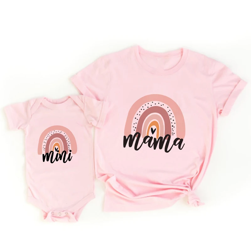 Ropa a juego de arco&iacute;ris para familia, madre e hija Camiseta con estampado de letras para, ropa informal para ni&ntilde;os y ni&ntilde;as-2