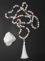 oaiite 108 knotted japamala necklaces natural white howlite stone wood beads necklaces for women tribal payer yoga jewelry 8mm