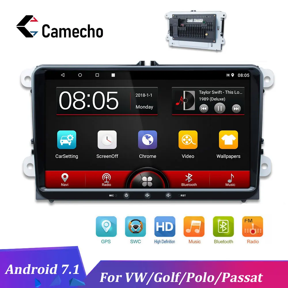 Автомагнитола Camecho 2 Din стерео Android 8,1 Автомобильный мультимедийный плеер для VW/Volkswagen/Skoda/Golf/Polo/Passat/b7/b6/SEAT/Tiguan