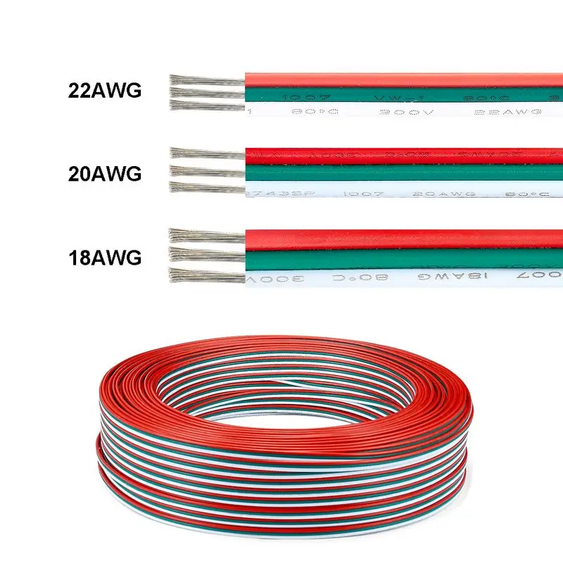 2 рулона 3 Core Соединительный кабель для светодиодной провода 100 м 22AWG 20AWG 18AWG SM JST