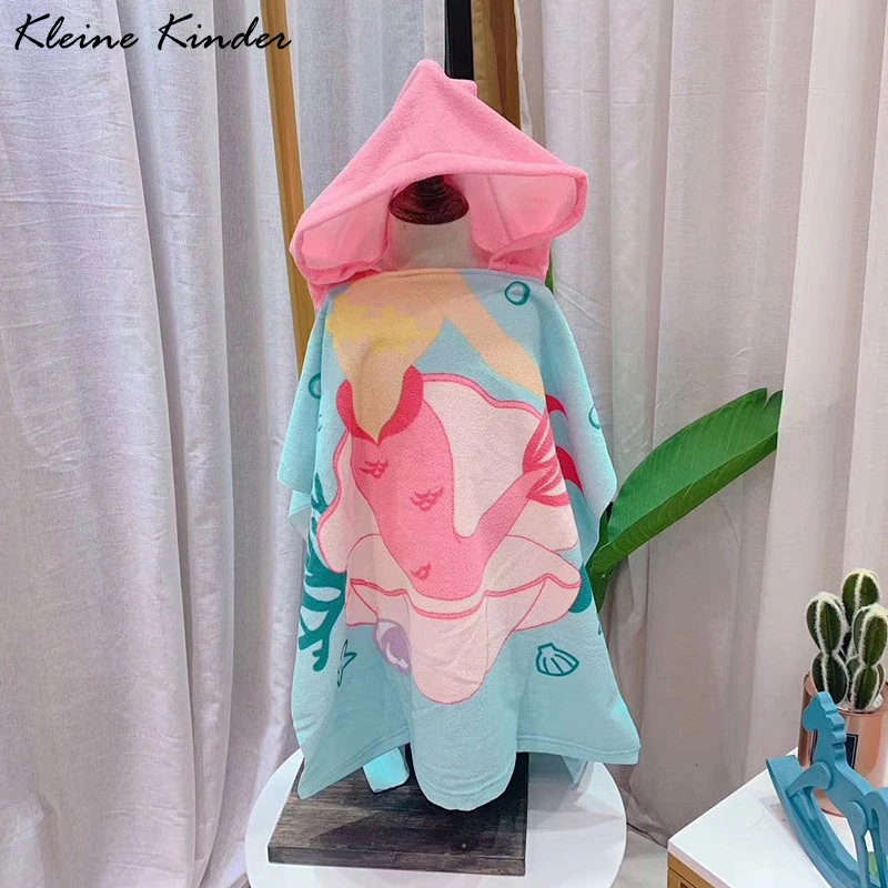 Toddler Kids Hooded Beach Bath Towel Cartoon Soft Swim Pool Coverup Poncho Cape For Girls Boys 1-7 Years Old Children Robe Cloak | Мать и