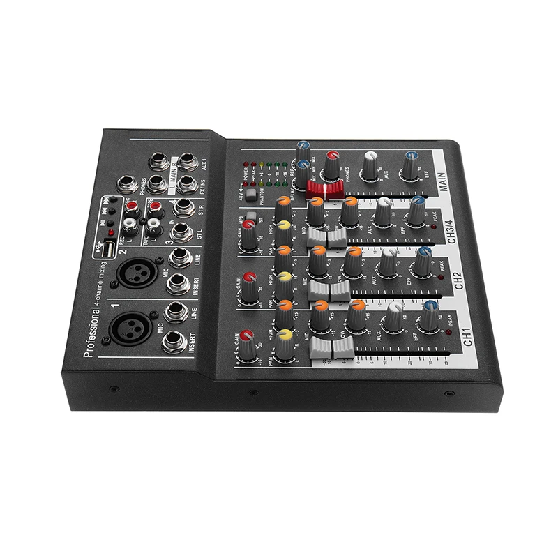 LEORY Профессиональный DJ микшер 4 канала bluetooth звук микшерный пульт для караоке KTV с USB MP3 Jack Live аудио микшер